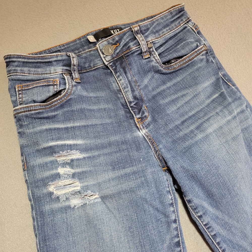 KUT from the Kloth Women Blue Distressed Mid Rise Skinny Jeans Size 6 Distressed